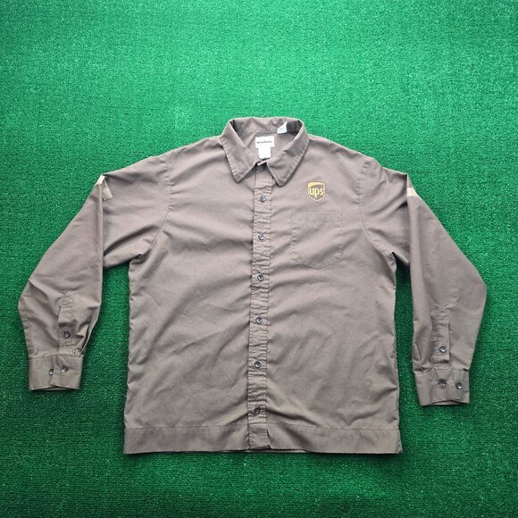 UPS Shirt Mens Large Brown Button Up Long Sleeve Employee Uniform Work Wear‎ - Picture 1 of 7